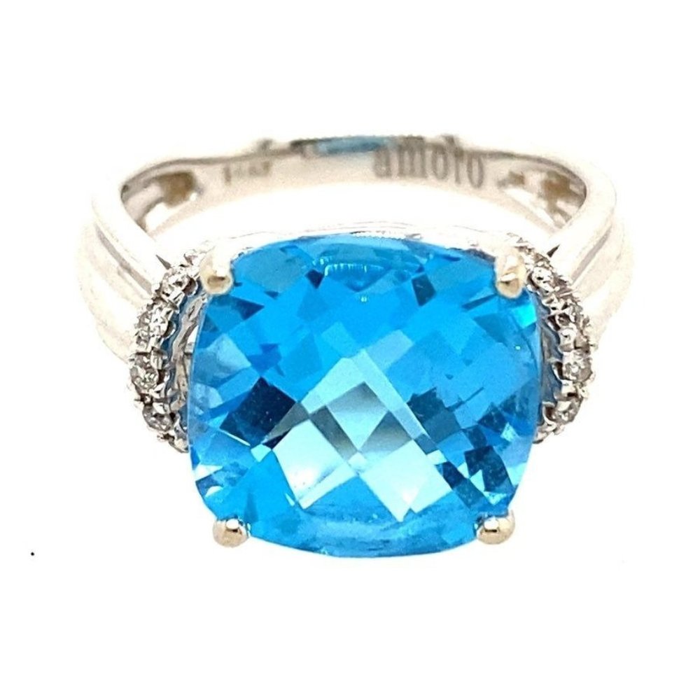 14k Radiant Topaz/Diamonds Ring